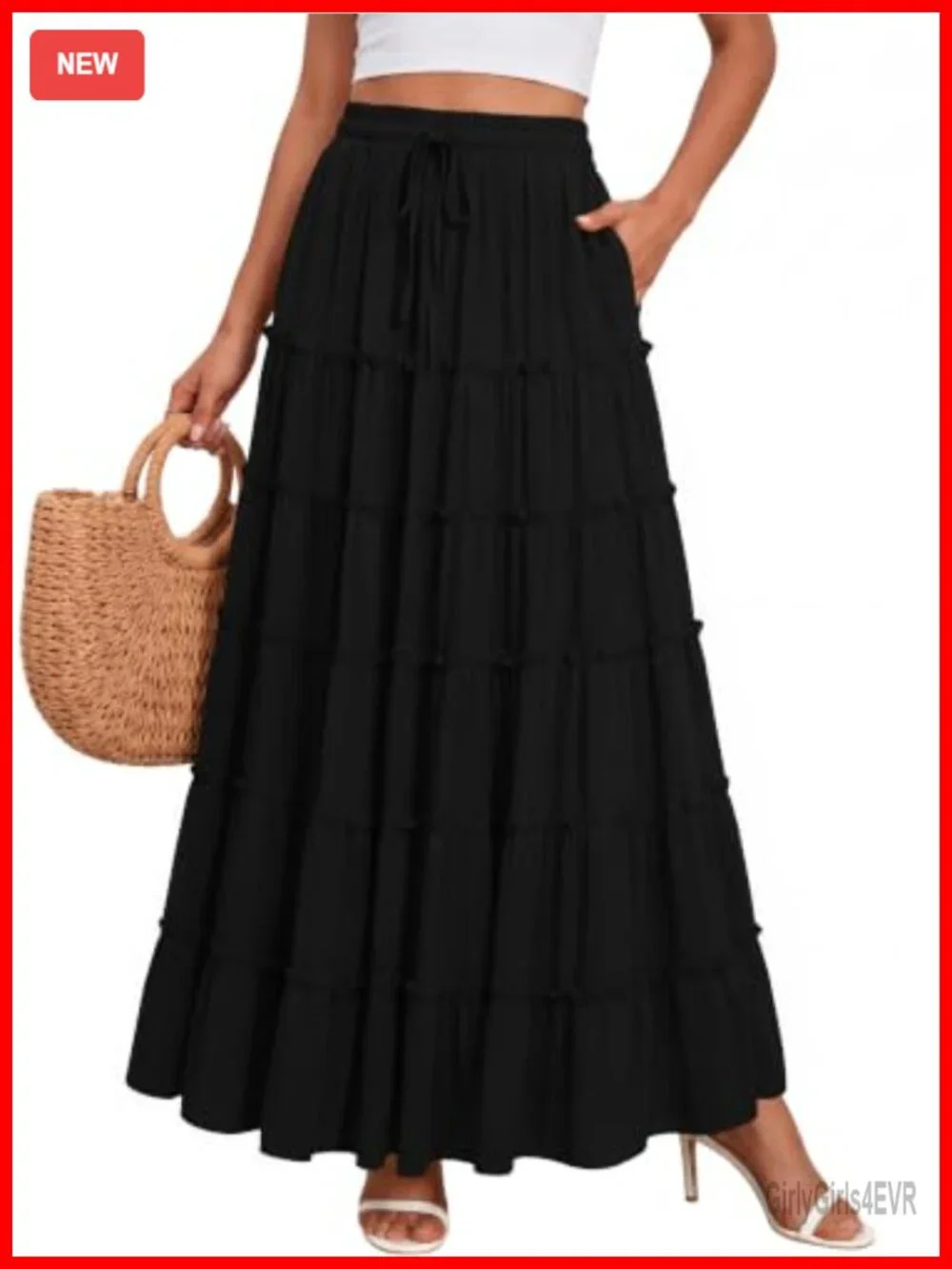Chiffon Maxi Renaissance Skirt with Pockets - Tiered A-Line Ankle Length